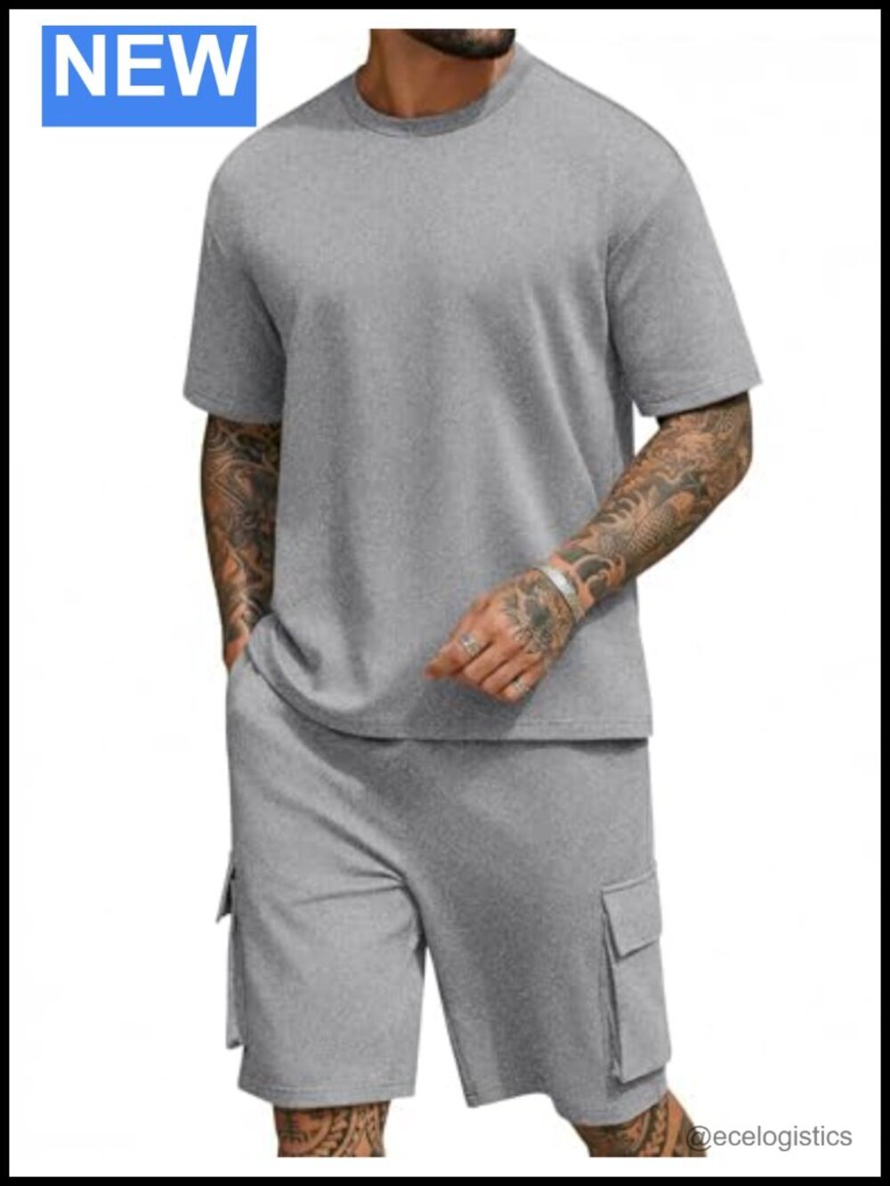 Men's 2 Piece Cotton Blend Track Suit Set with Cargo Shorts